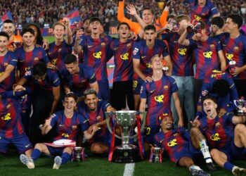 Barcelona memastikan gelar juara La Liga setelah mengalahkan Real Madrid di Camp Nou, Senin (11/5/2026) dini hari WIB. (Foto: AP Photo/Joan Monfort)